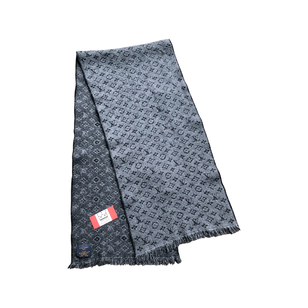 LOUIS VUITTON Wool Petit Damier Scarf NM Grey 1211291